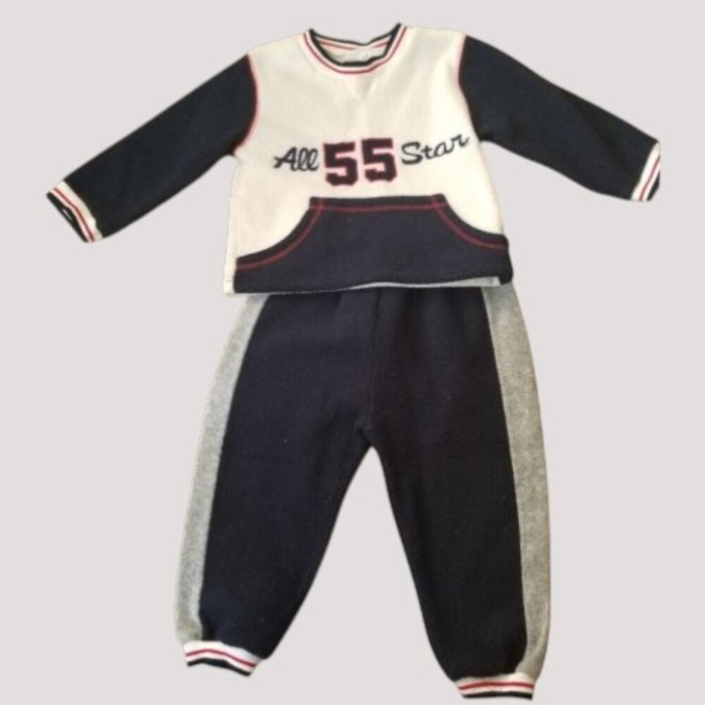 VINTAGE Tuti Fruiti Navy and White Fleece ALL STAR Jogging Set Boys 24 months